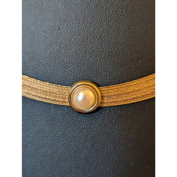 14k Multi-Strand Gold Flex Wire Pearl Enhanced Collar Necklace - Picture 2 of 13